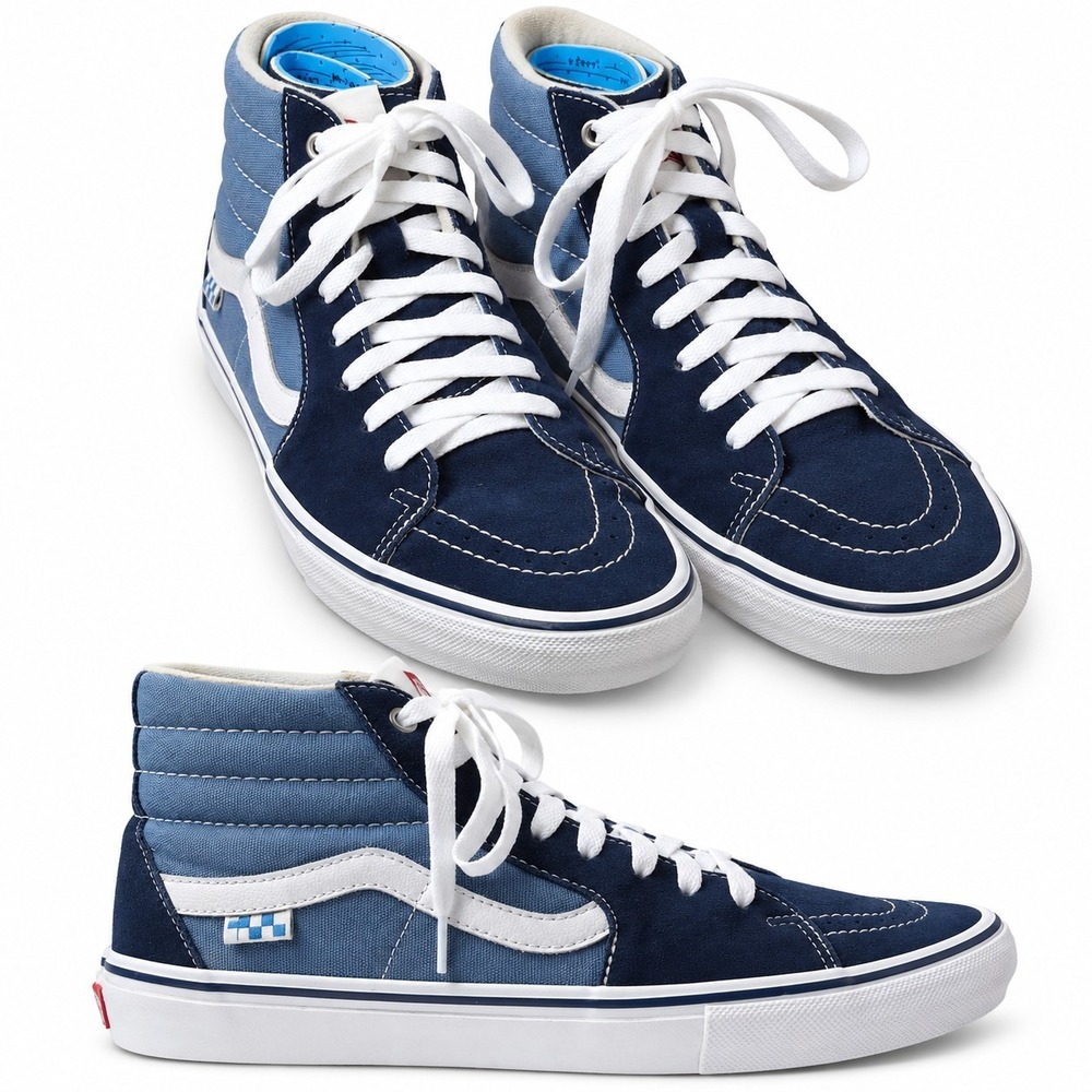 VANS Sk8-Hi Pro UktraCush HD Skate Sneakers Mens Sz 8 Blue Navy Suede Retro